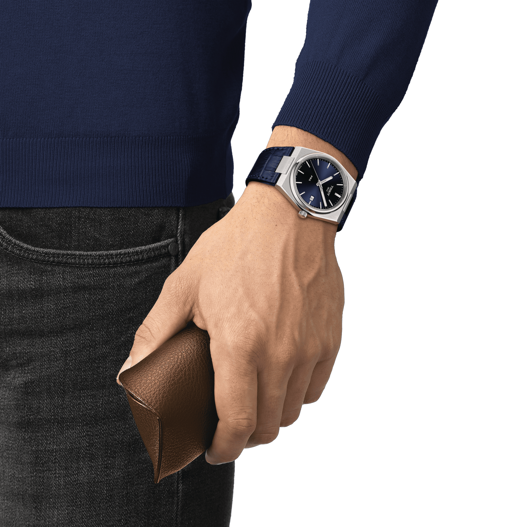 Мужские часы Tissot T137 T-Classic PRX T137.410.16.041.00, механизм кварцевый, циферблат синий, браслет кожа — Изображение 3