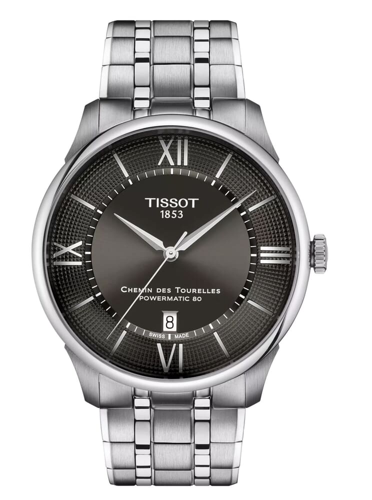 Мужские часы Tissot T139 T-Classic Chemin Des Tourelles T139.407.11.068.00, механизм механический с автоподзаводом, циферблат серый, браслет нержавеющая сталь — Изображение 1