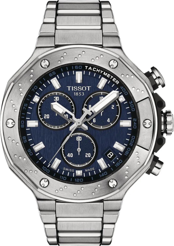Мужские часы Tissot T141 T-Sport T-Race Chronograph T141.417.11.041.00, механизм кварцевый, циферблат синий, браслет нержавеющая сталь — Изображение 1