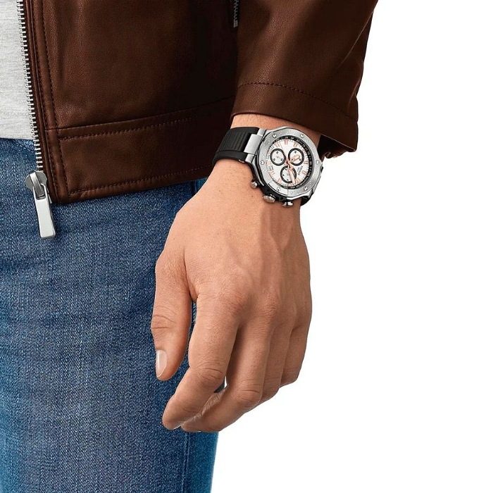 Мужские часы Tissot T141 T-Sport T-Race Chronograph T141.417.17.011.00, механизм кварцевый, циферблат белый, браслет нержавеющая сталь — Изображение 2