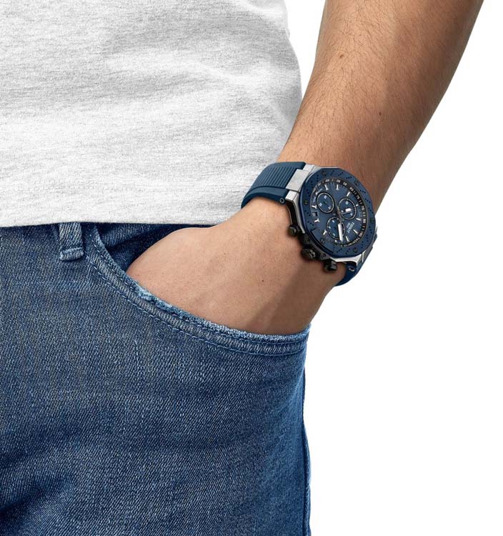 Мужские часы Tissot T141 T-Sport  T-Race T141.417.27.041.00, механизм кварцевый хронограф, циферблат синий, браслет силикон — Изображение 5
