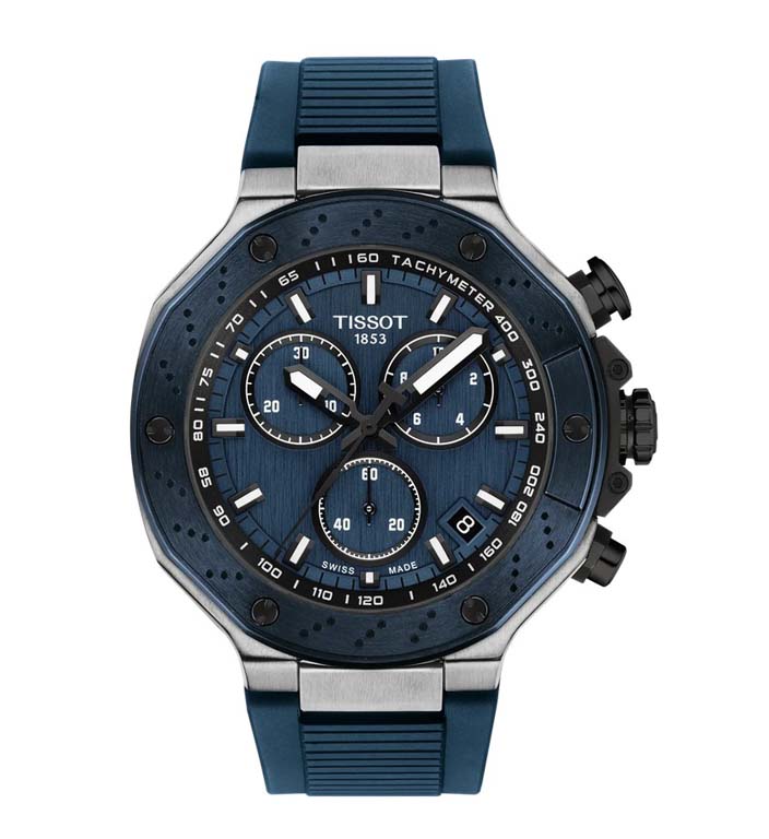 Мужские часы Tissot T141 T-Sport  T-Race T141.417.27.041.00, механизм кварцевый хронограф, циферблат синий, браслет силикон — Изображение 1