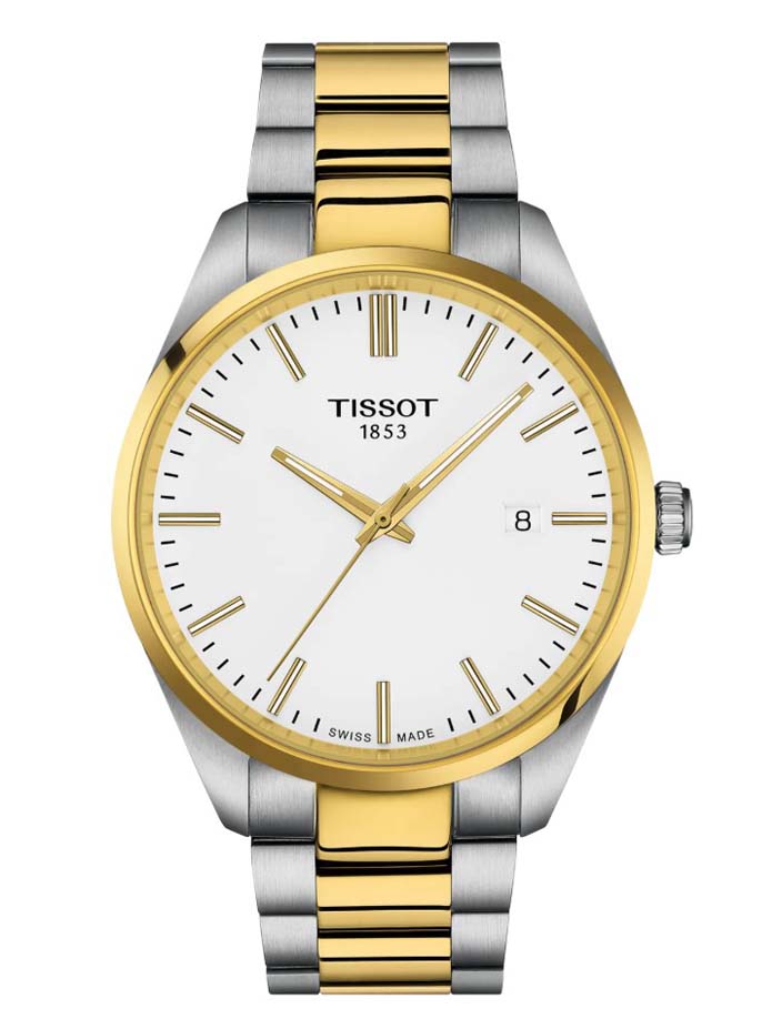 Мужские часы Tissot T150 T-Classic PR 100 T150.410.22.011.00, механизм кварцевый, циферблат белый, браслет нержавеющая сталь + pvd — Изображение 1